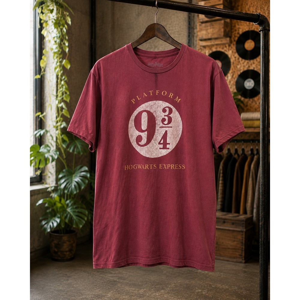 Harry Potter Platform 9 3/4 Hogwarts Express Graphic T-Shirt Maroon Mens L